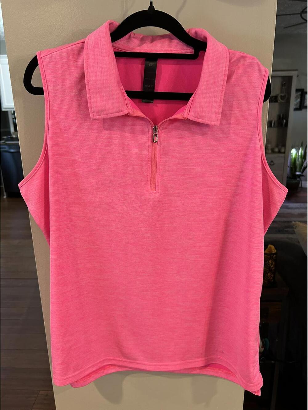Pdbokew Sleveless Pink Athletic Zip Collar Top